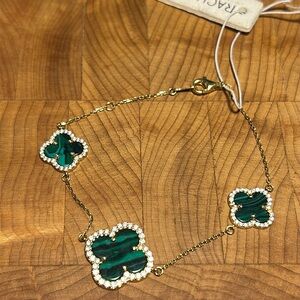 NWT Rachel Zoe 18k gold over sterling silver bracelet malachite clover bracelet